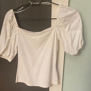 H&M White Puff Sleeve Square Neck Blouse